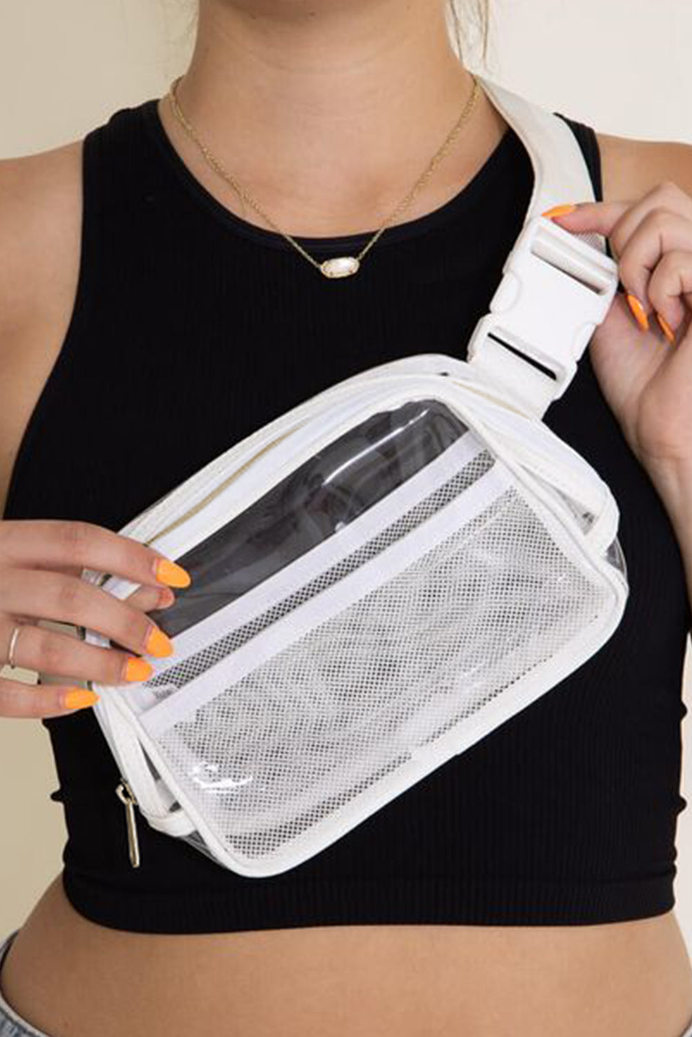 Shallow Khaki Adjustable Straps Zipper Clear Waist Bag