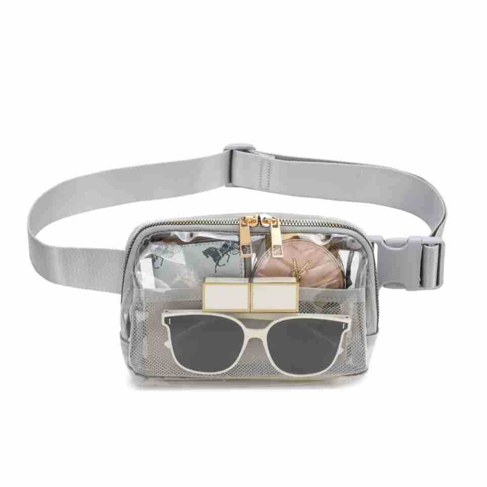 Shallow Khaki Adjustable Straps Zipper Clear Waist Bag