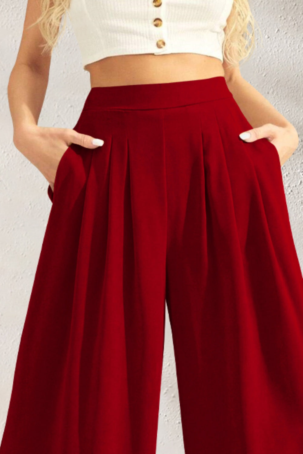 Pocketed High Waist Wide Leg Pants