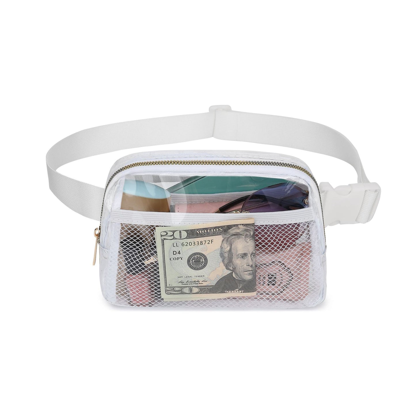 Shallow Khaki Adjustable Straps Zipper Clear Waist Bag