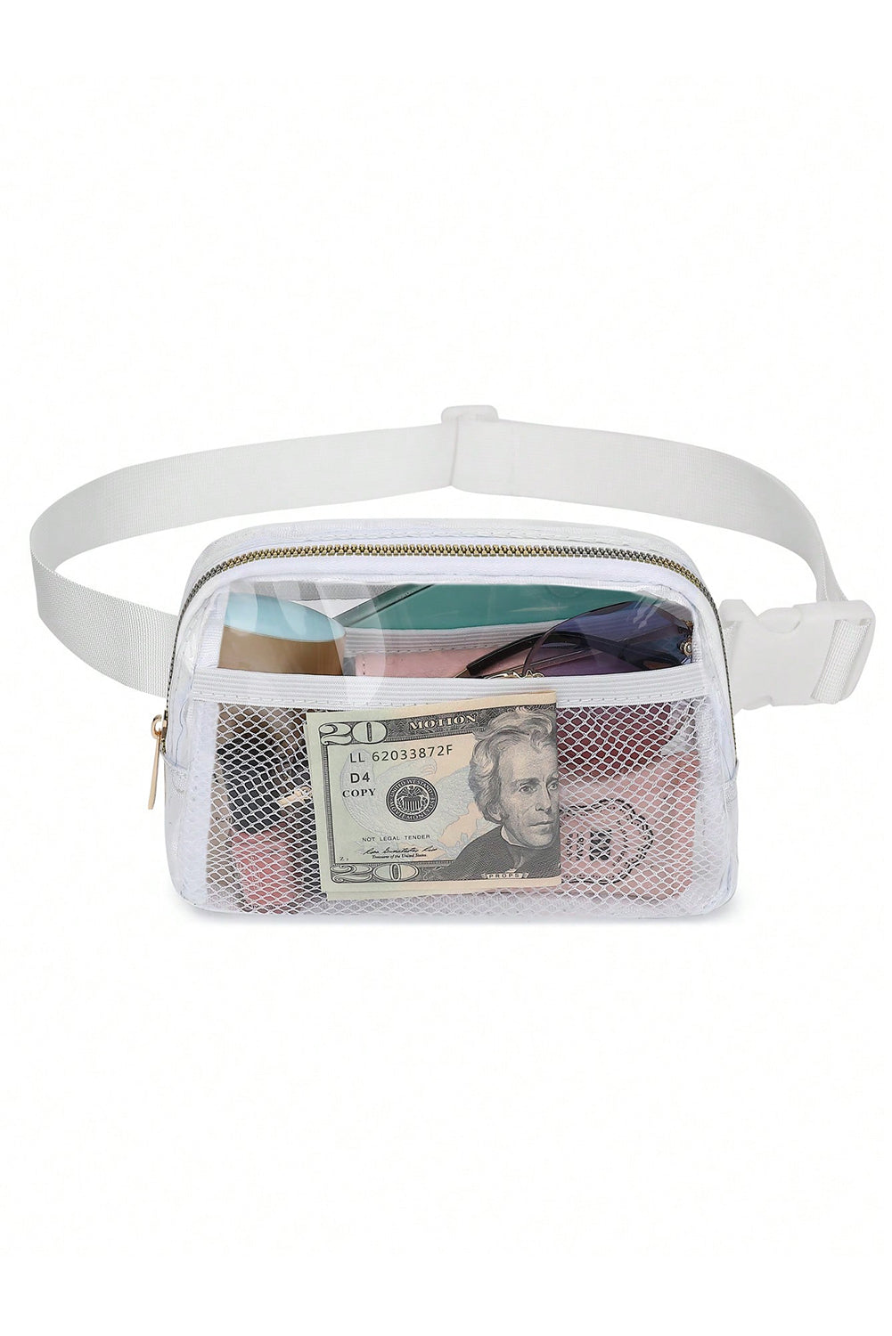 Shallow Khaki Adjustable Straps Zipper Clear Waist Bag