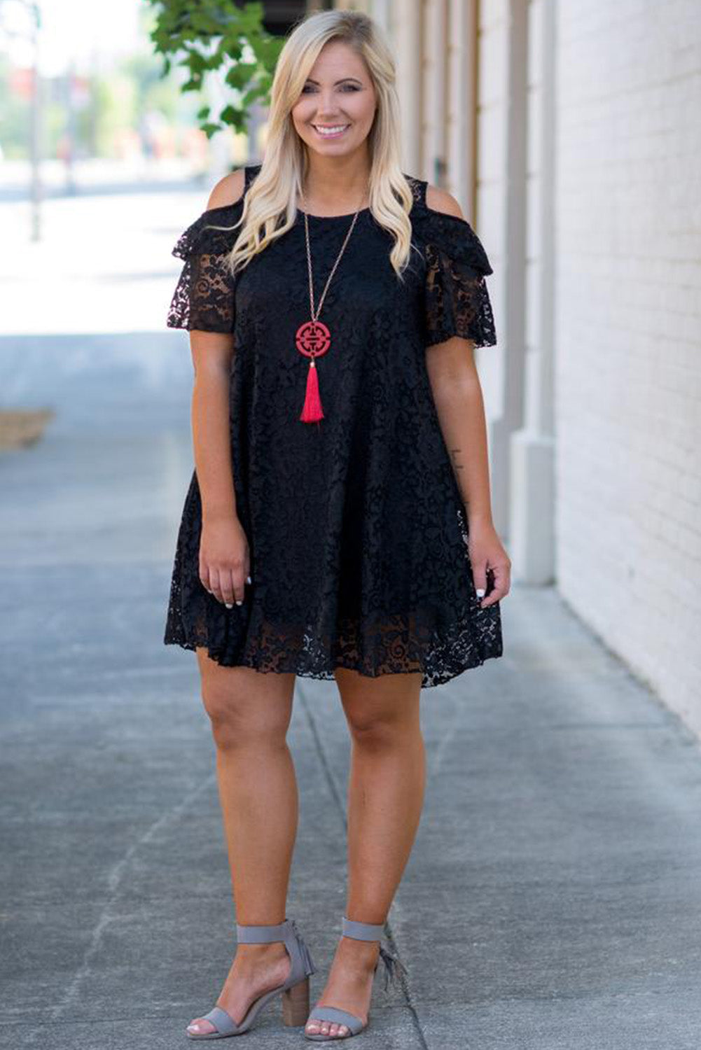 Lace Cold Shoulder Plus Size Dress