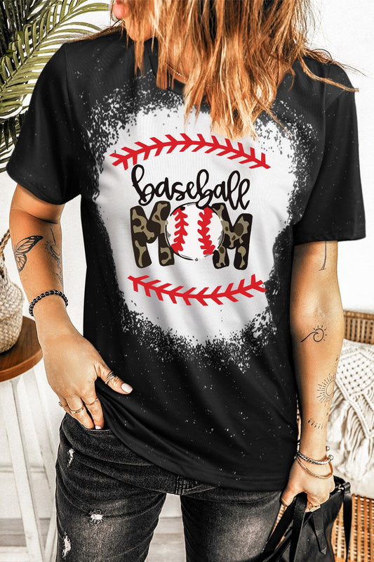 Baseball Mom Crewneck Graphic Bleached T Shirt