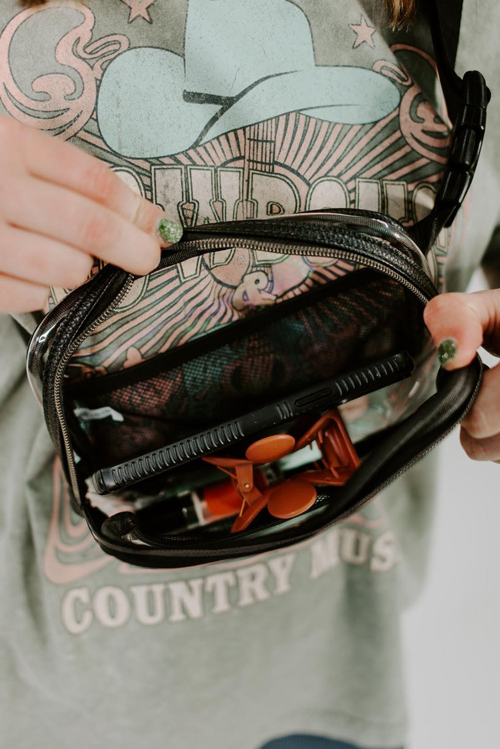 Shallow Khaki Adjustable Straps Zipper Clear Waist Bag