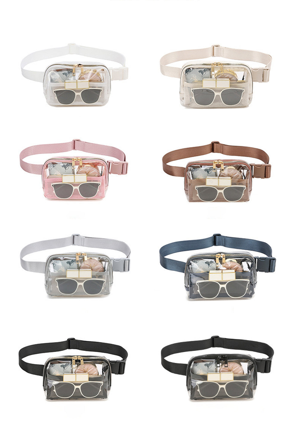 Shallow Khaki Adjustable Straps Zipper Clear Waist Bag