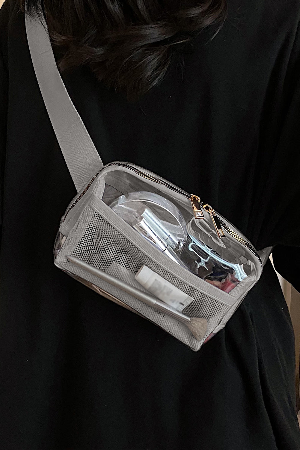 Shallow Khaki Adjustable Straps Zipper Clear Waist Bag