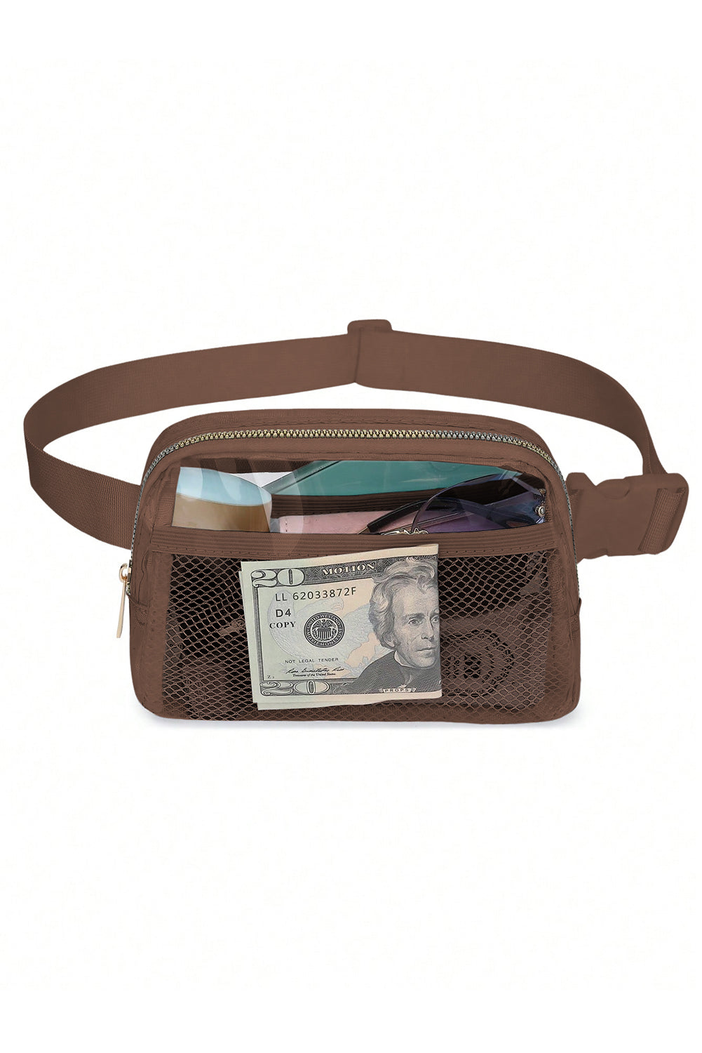 Shallow Khaki Adjustable Straps Zipper Clear Waist Bag