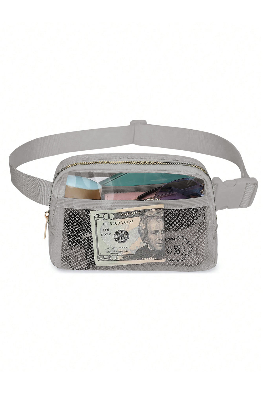 Shallow Khaki Adjustable Straps Zipper Clear Waist Bag