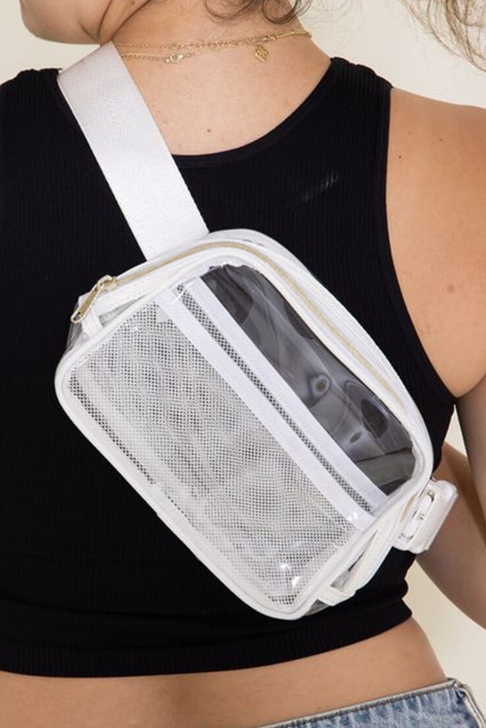 Shallow Khaki Adjustable Straps Zipper Clear Waist Bag