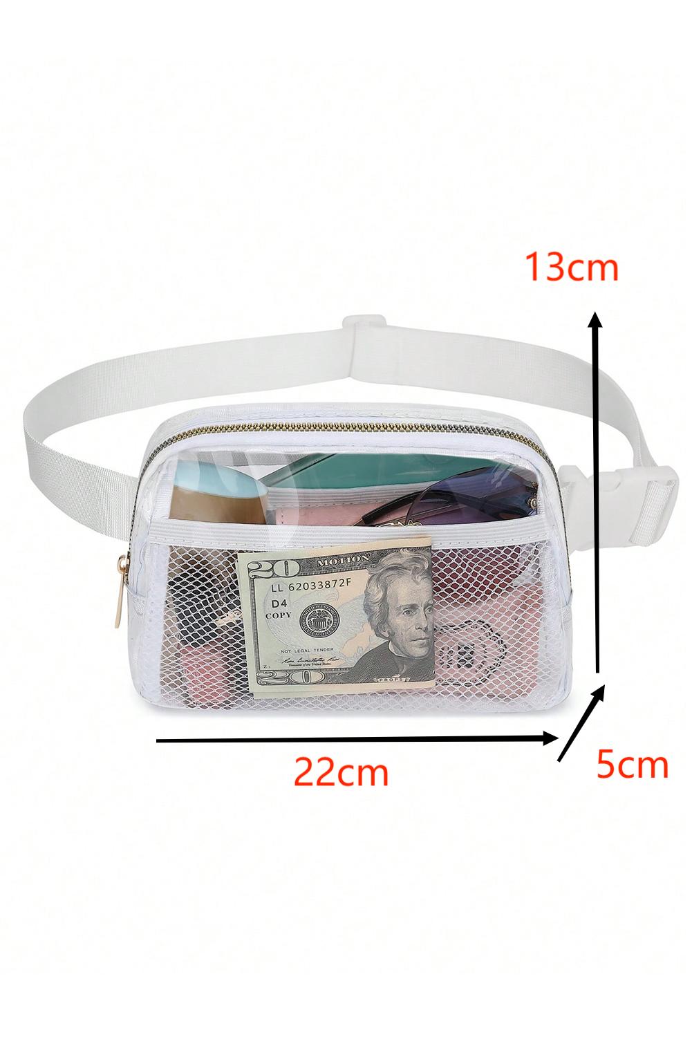 Shallow Khaki Adjustable Straps Zipper Clear Waist Bag