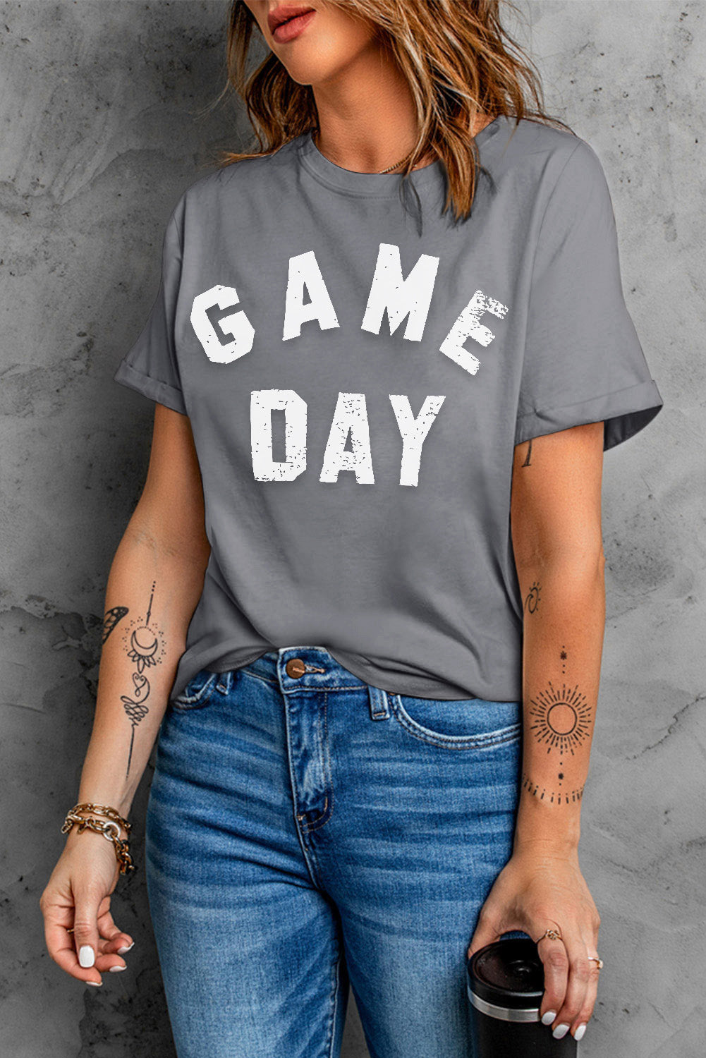 Gray GAME DAY Crewneck Graphic Tee