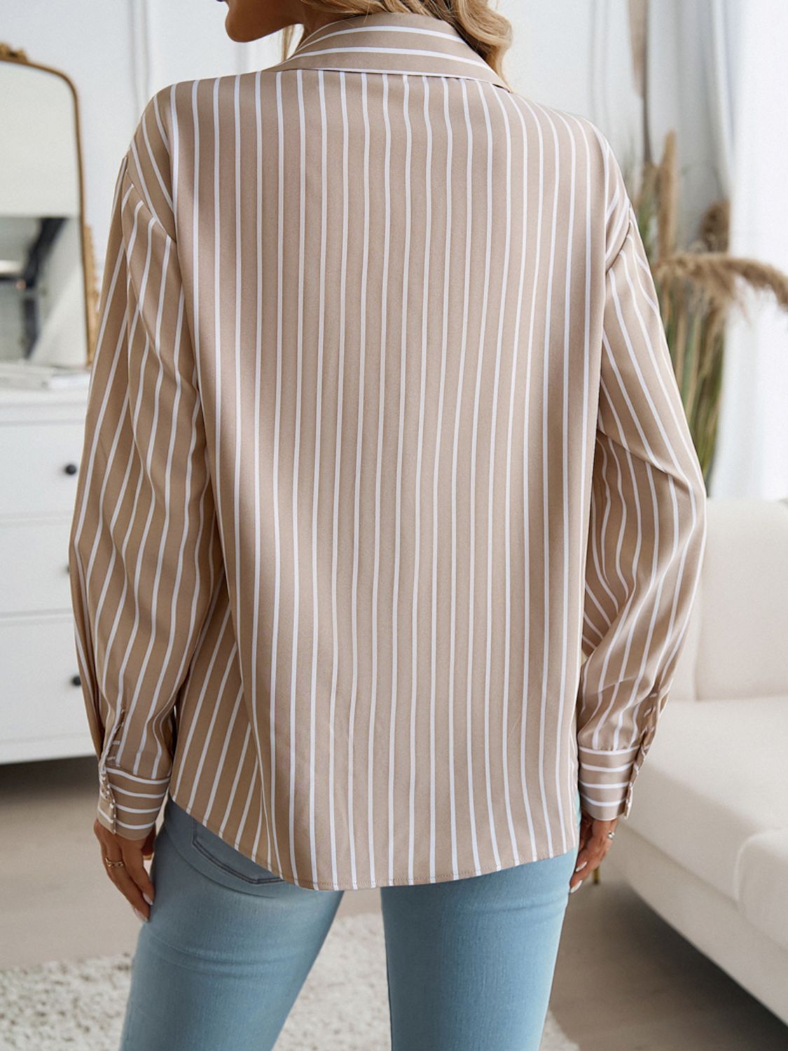 Devine Striped Collared Neck Long Sleeve Shirt