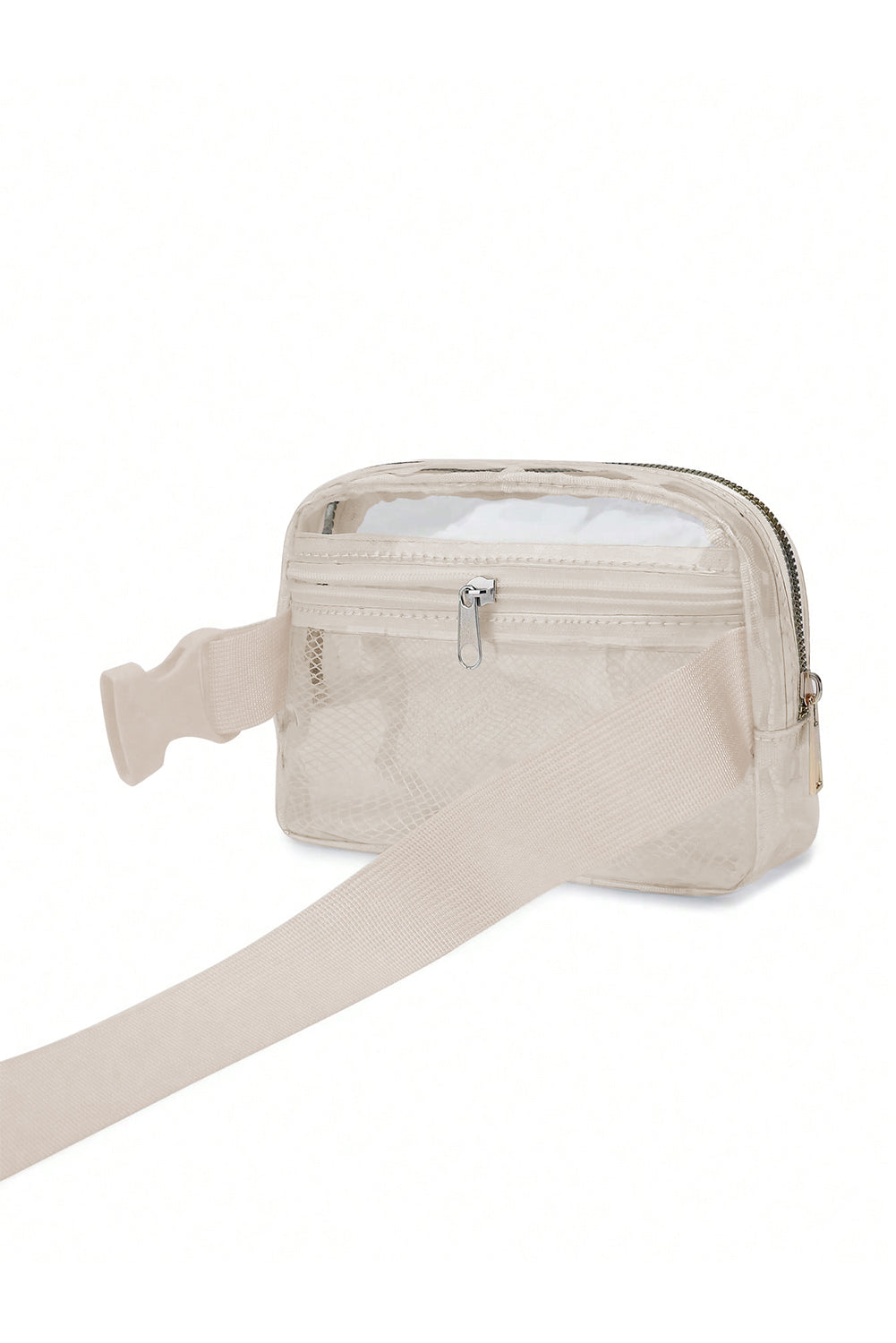 Shallow Khaki Adjustable Straps Zipper Clear Waist Bag