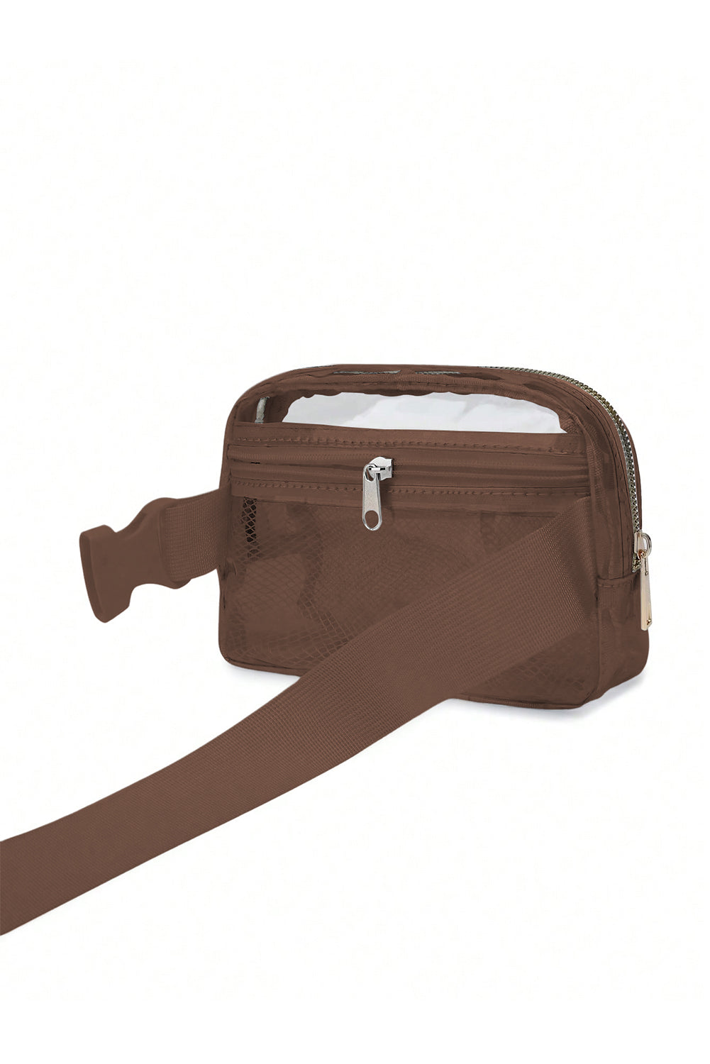 Shallow Khaki Adjustable Straps Zipper Clear Waist Bag