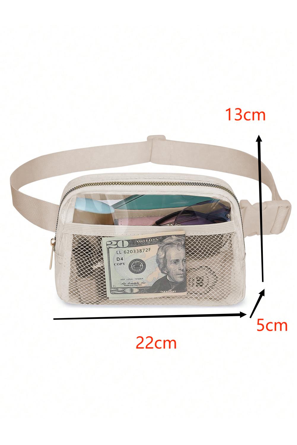 Shallow Khaki Adjustable Straps Zipper Clear Waist Bag