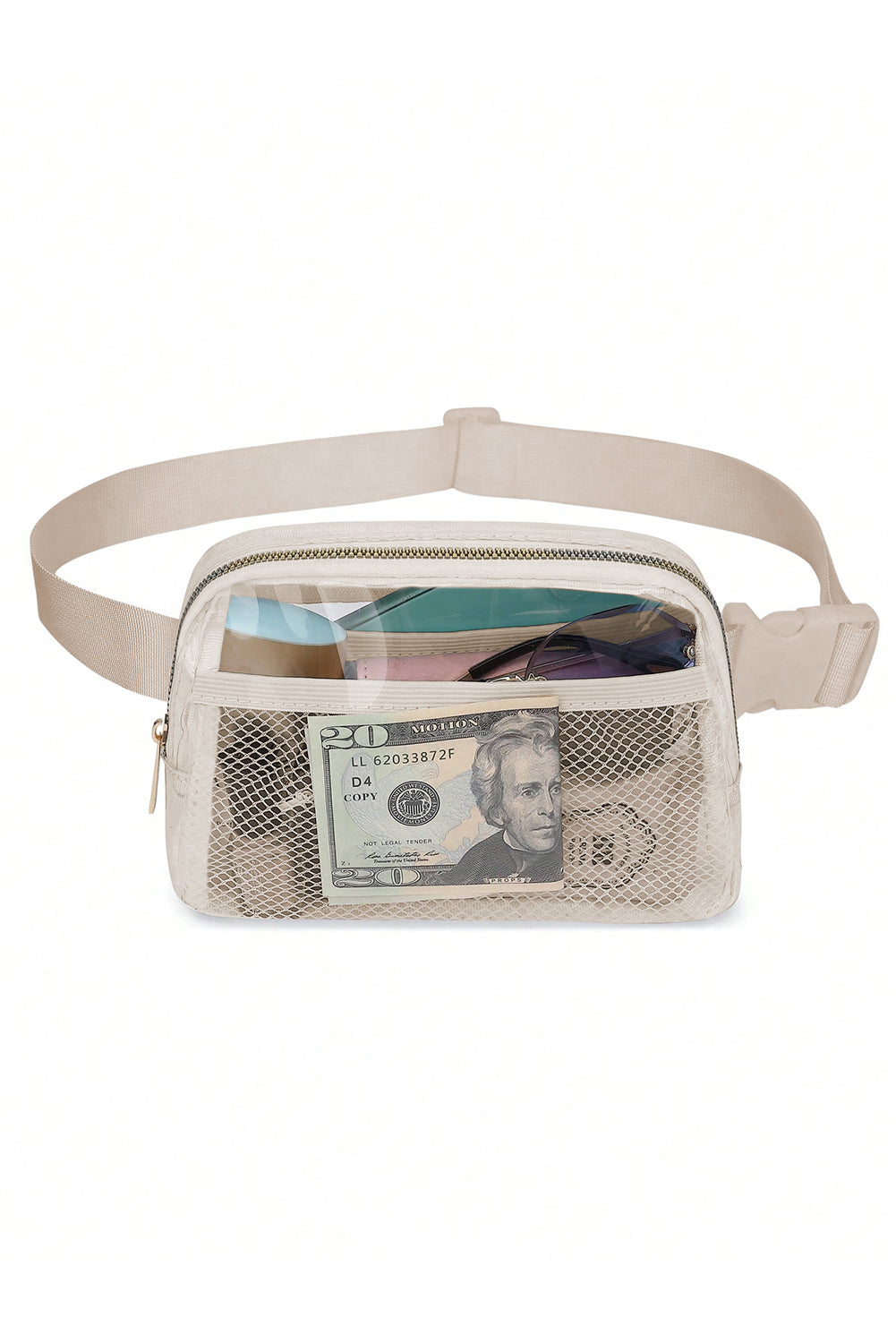 Shallow Khaki Adjustable Straps Zipper Clear Waist Bag