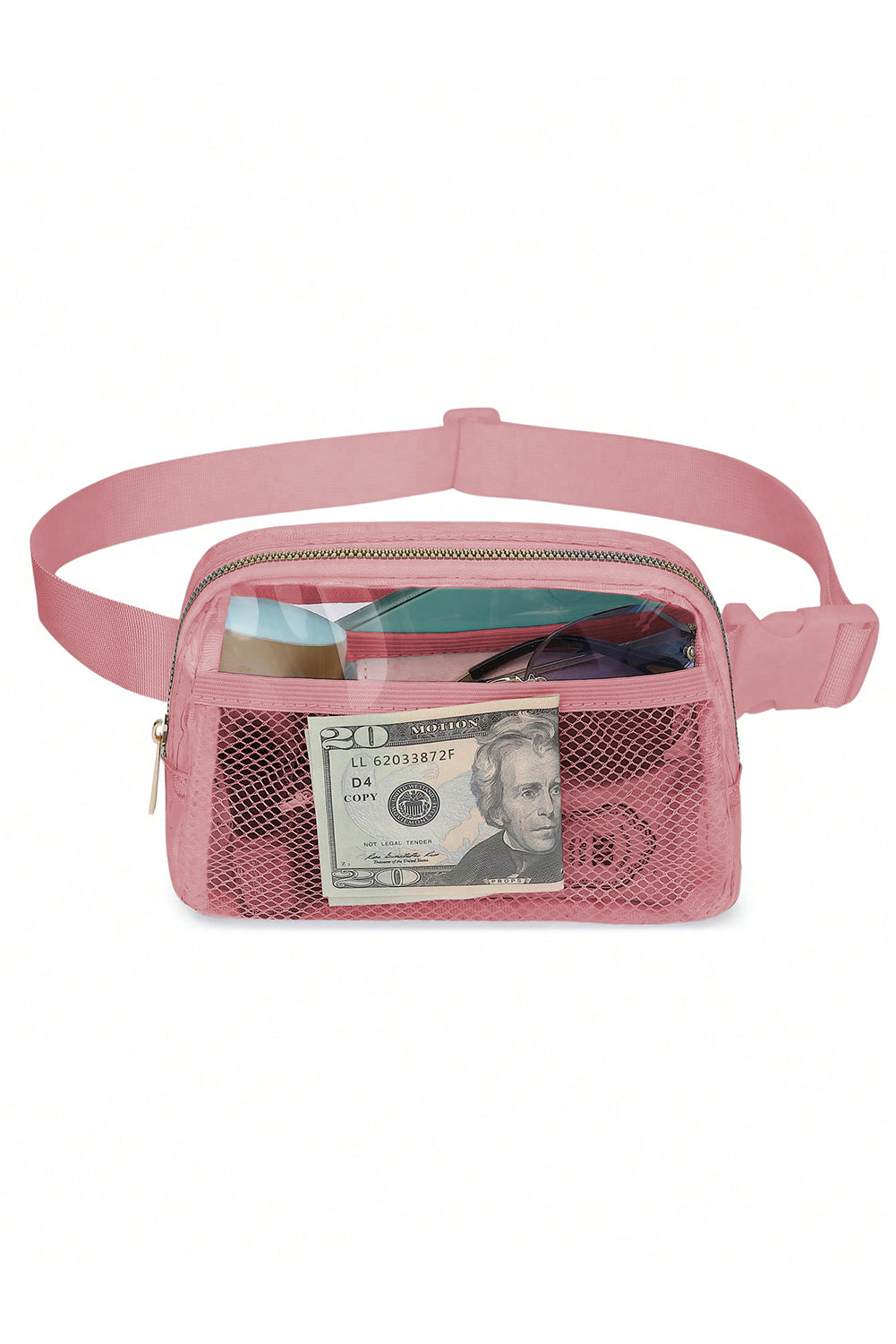 Shallow Khaki Adjustable Straps Zipper Clear Waist Bag