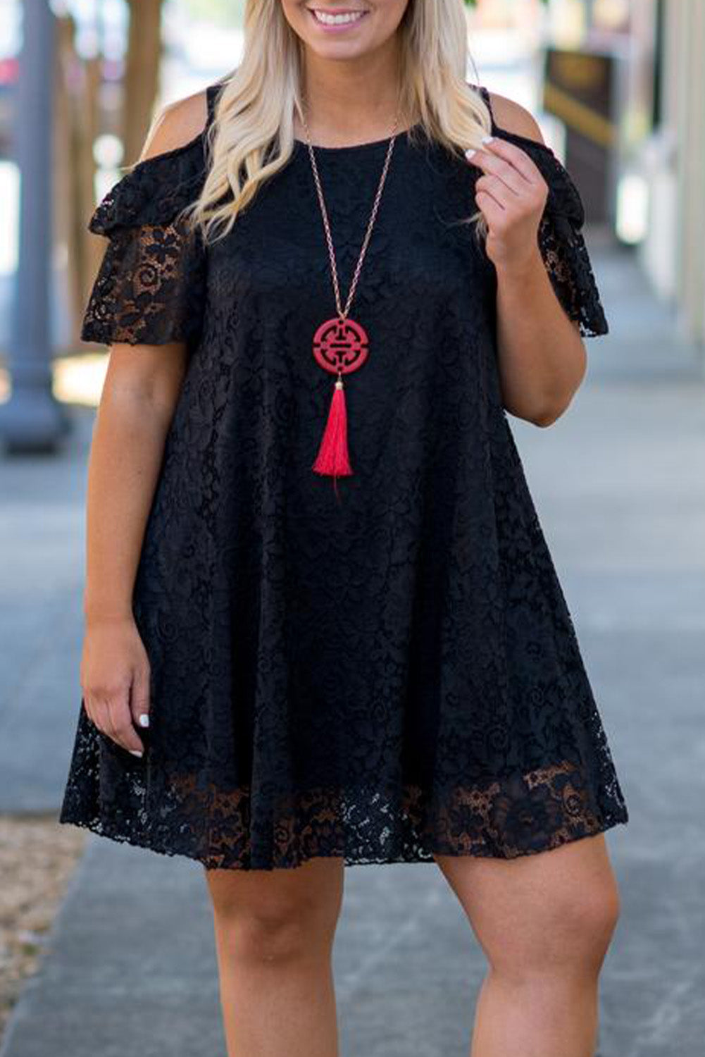 Lace Cold Shoulder Plus Size Dress