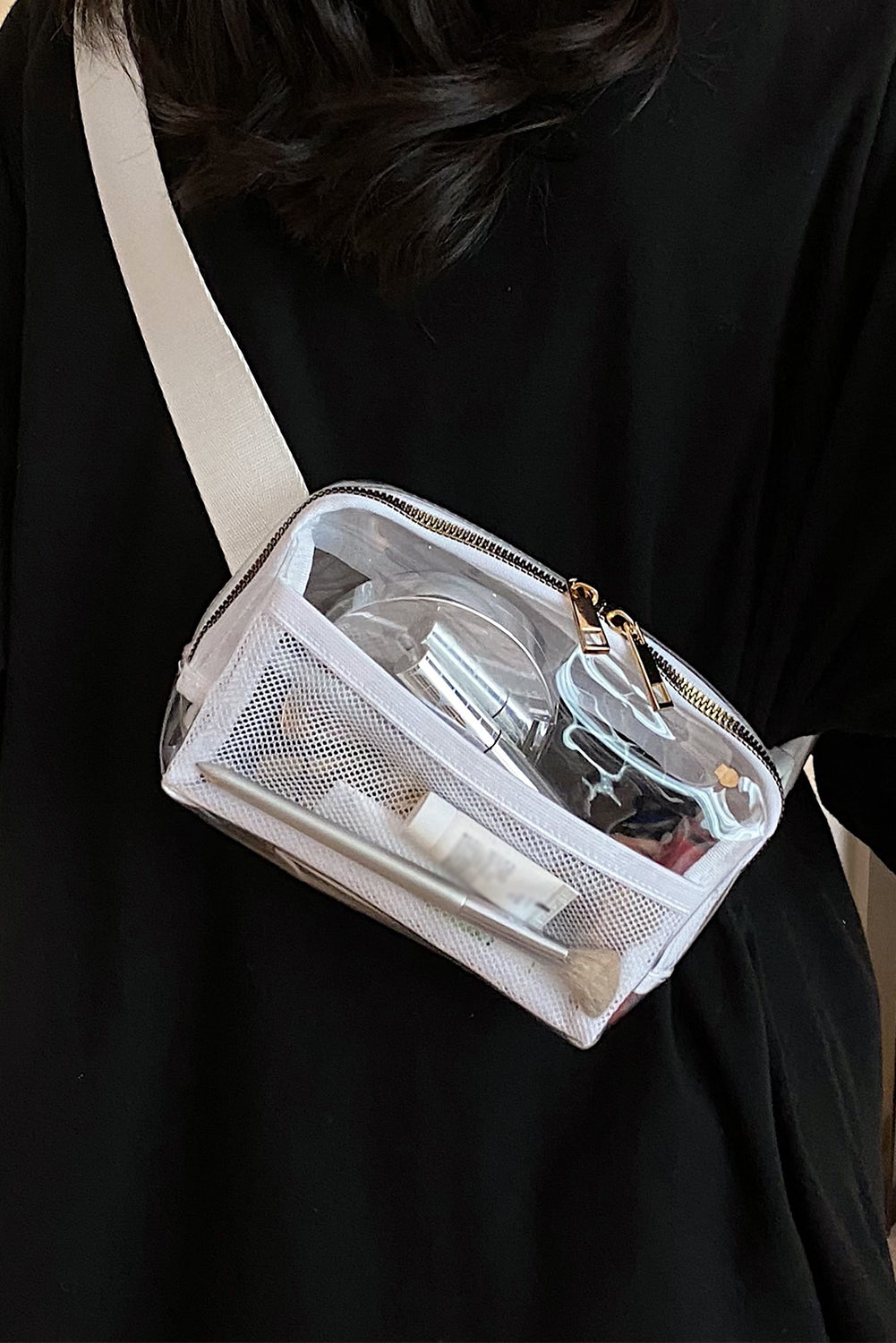 Shallow Khaki Adjustable Straps Zipper Clear Waist Bag