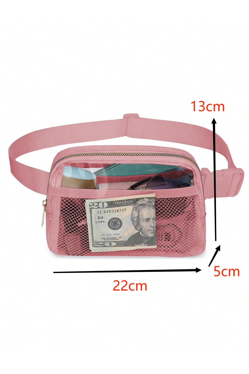 Shallow Khaki Adjustable Straps Zipper Clear Waist Bag