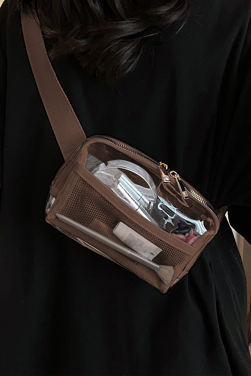 Shallow Khaki Adjustable Straps Zipper Clear Waist Bag