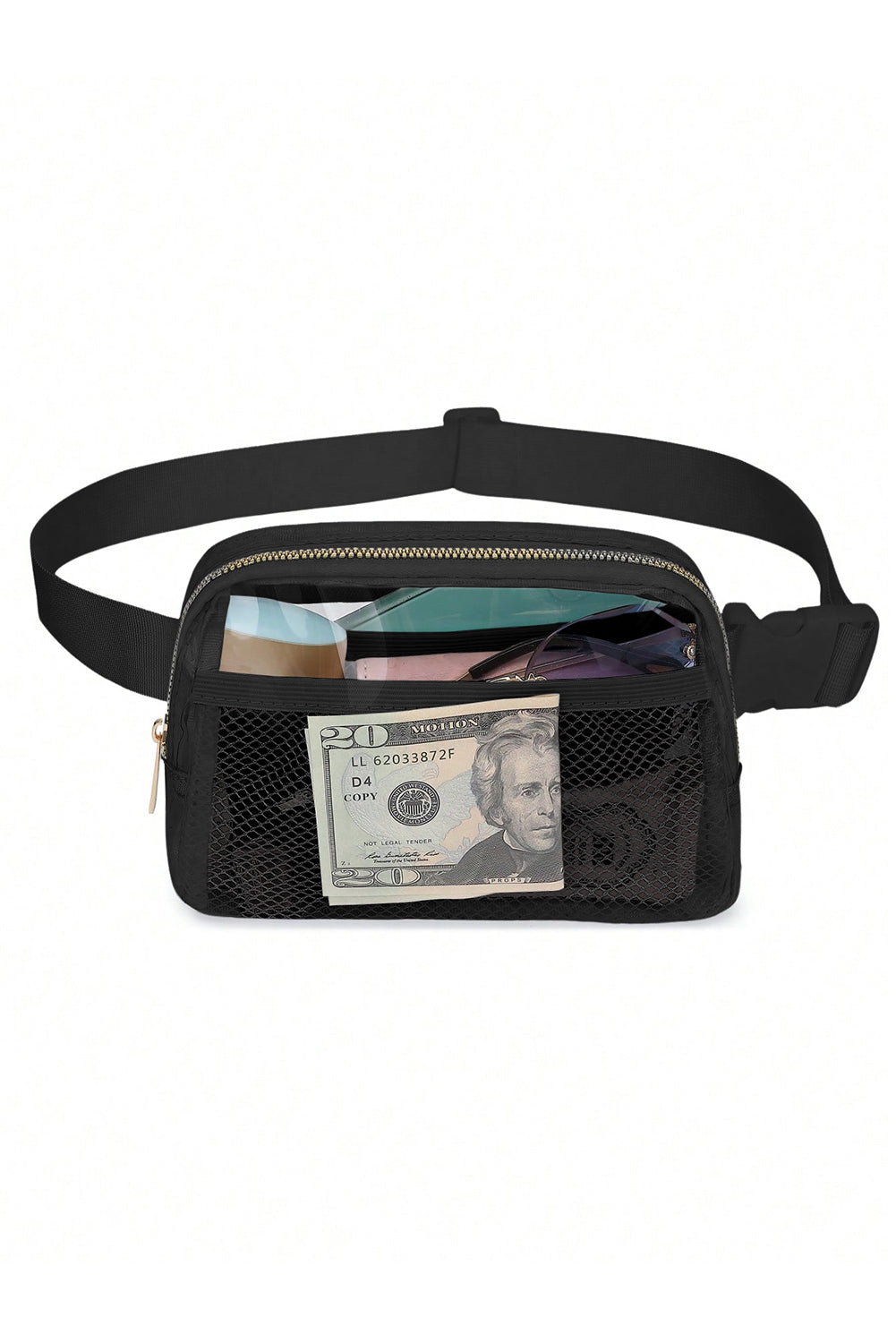 Shallow Khaki Adjustable Straps Zipper Clear Waist Bag