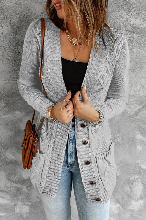 Cable Knit Button Up Long Sleeve Cardigan