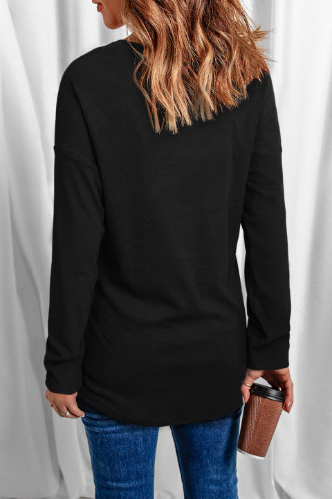 Letter Graphic V-Neck Long Sleeve Tee