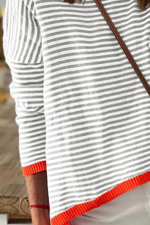 Striped Round Neck Drop Shoulder T-Shirt