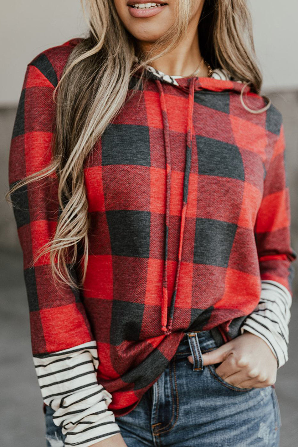 Plaid Striped Long Sleeve Hoodie