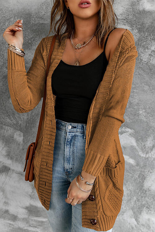 Cable Knit Button Up Long Sleeve Cardigan