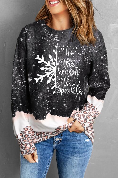 Graphic Leopard Round Neck Long Sleeve Sweatshirt