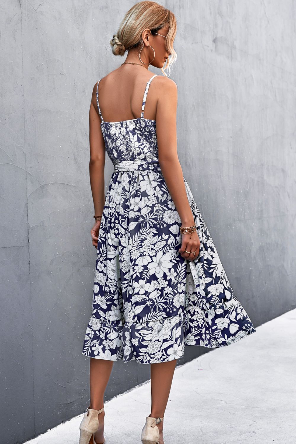 Floral Frill Trim Scoop Neck Spaghetti Strap Dress