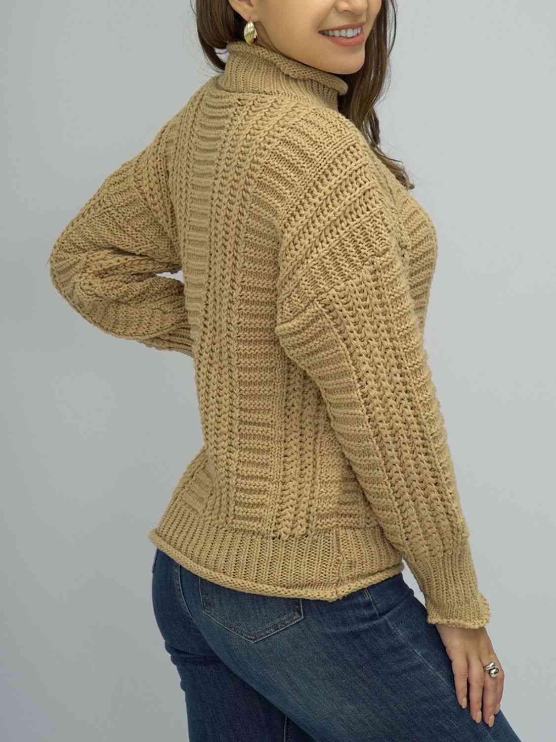 Cable-Knit Mock Neck Sweater