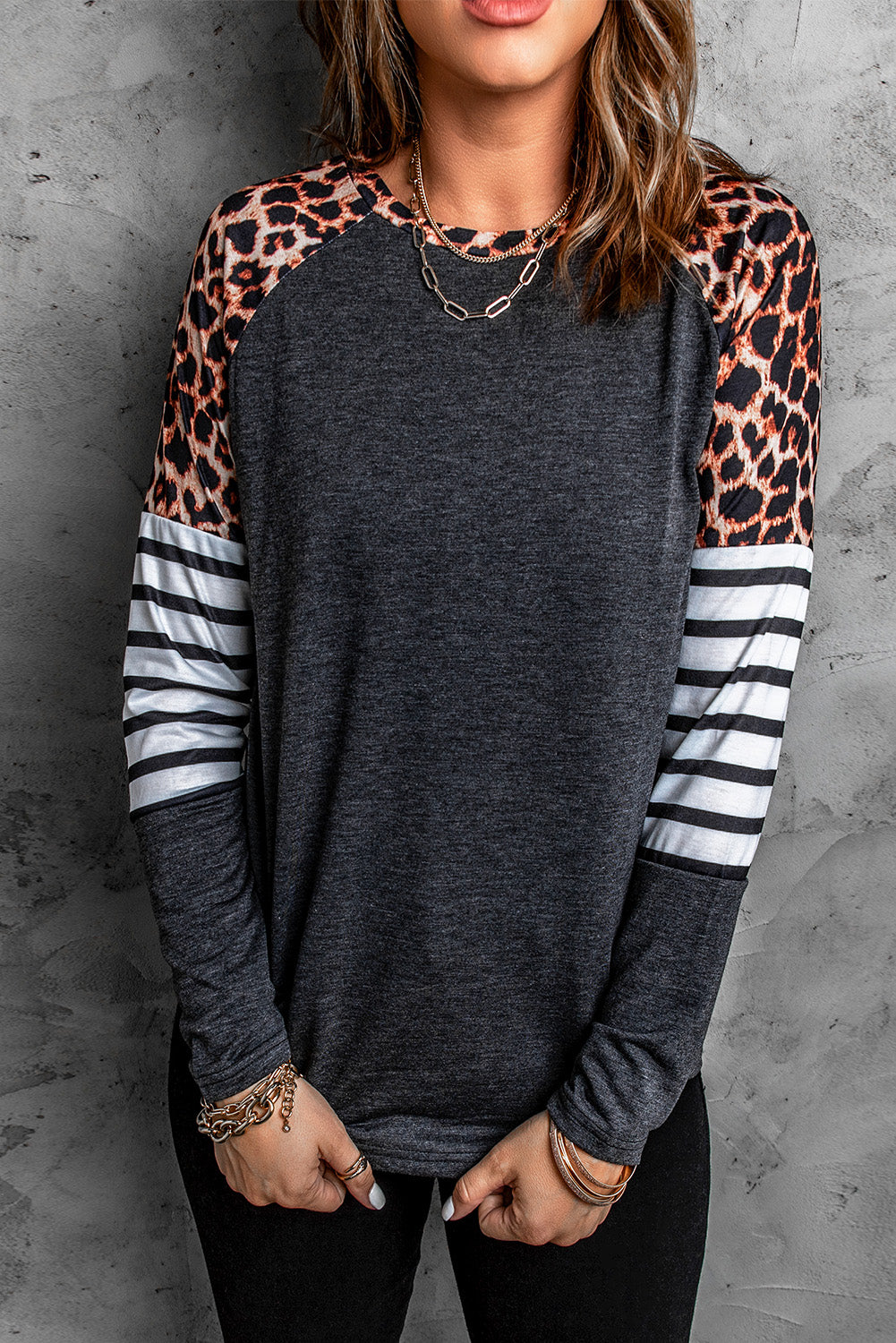 Leopard Striped Raglan Sleeve Top