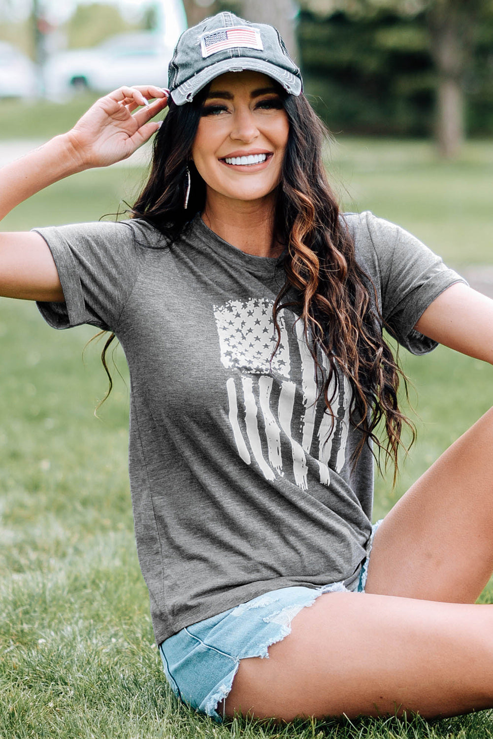 US Flag Graphic Cuffed Sleeve Tee