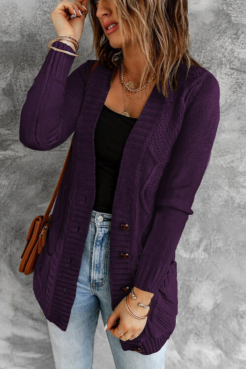 Cable Knit Button Up Long Sleeve Cardigan