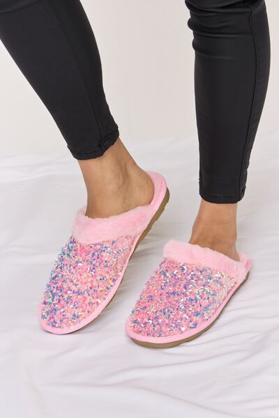 Forever Link Sequin Plush Round Toe Slippers