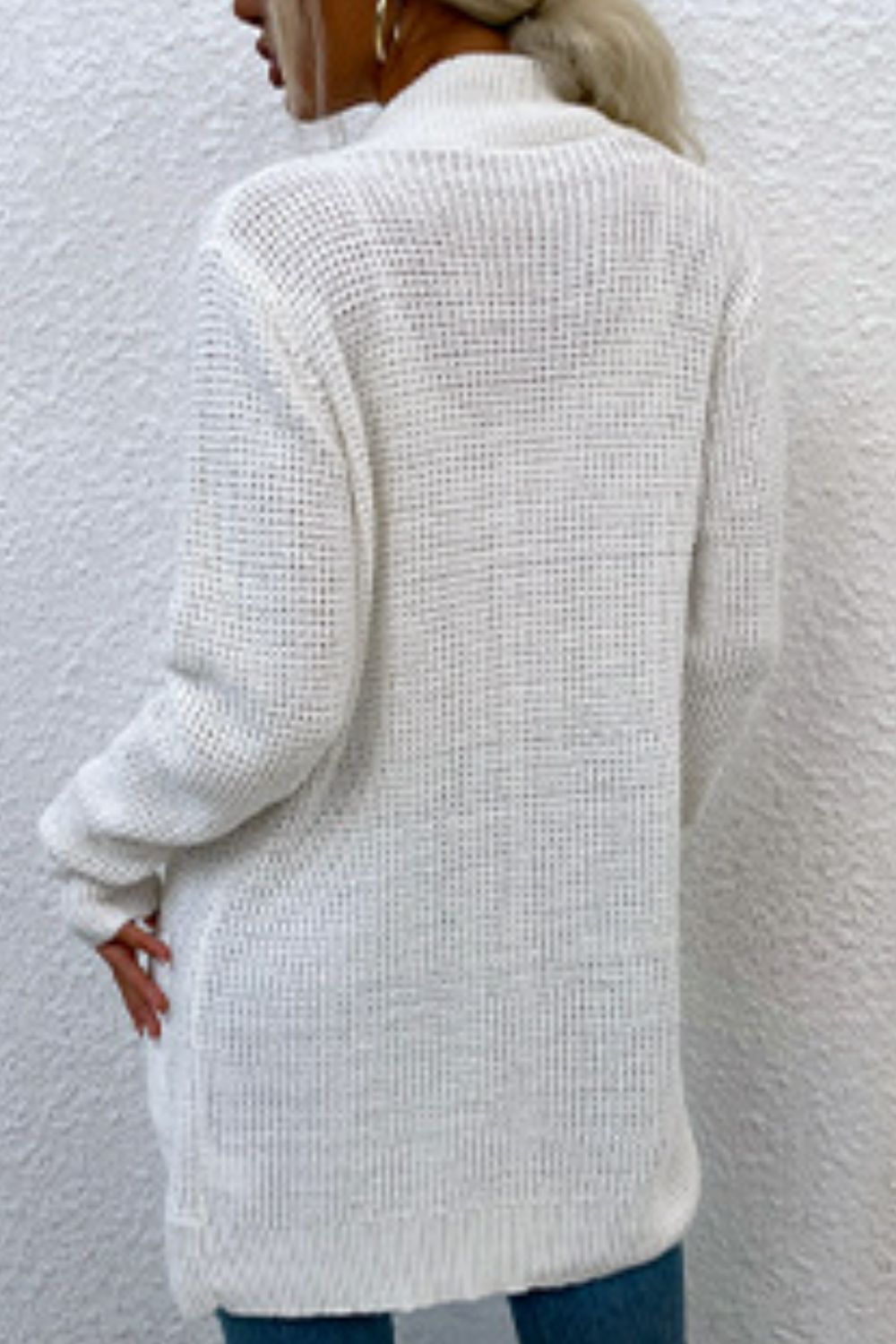 Open Front Rib-Knit Cardigan with Pockets