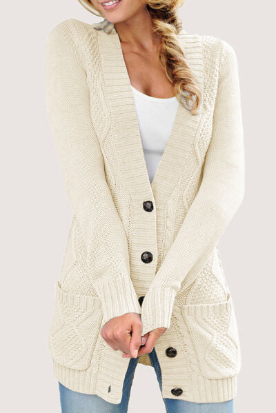 Cable Knit Button Up Long Sleeve Cardigan