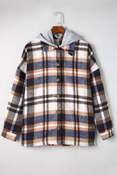 Button Up Plaid Hooded Jacket