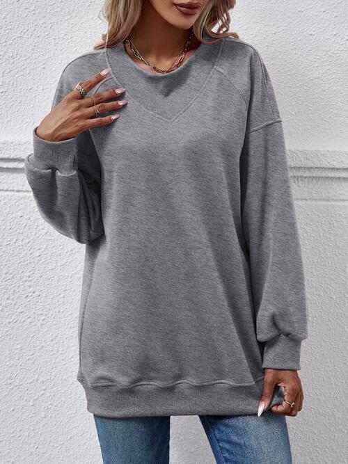 Round Neck Drop Shoulder Long Sleeve Sweatshirt