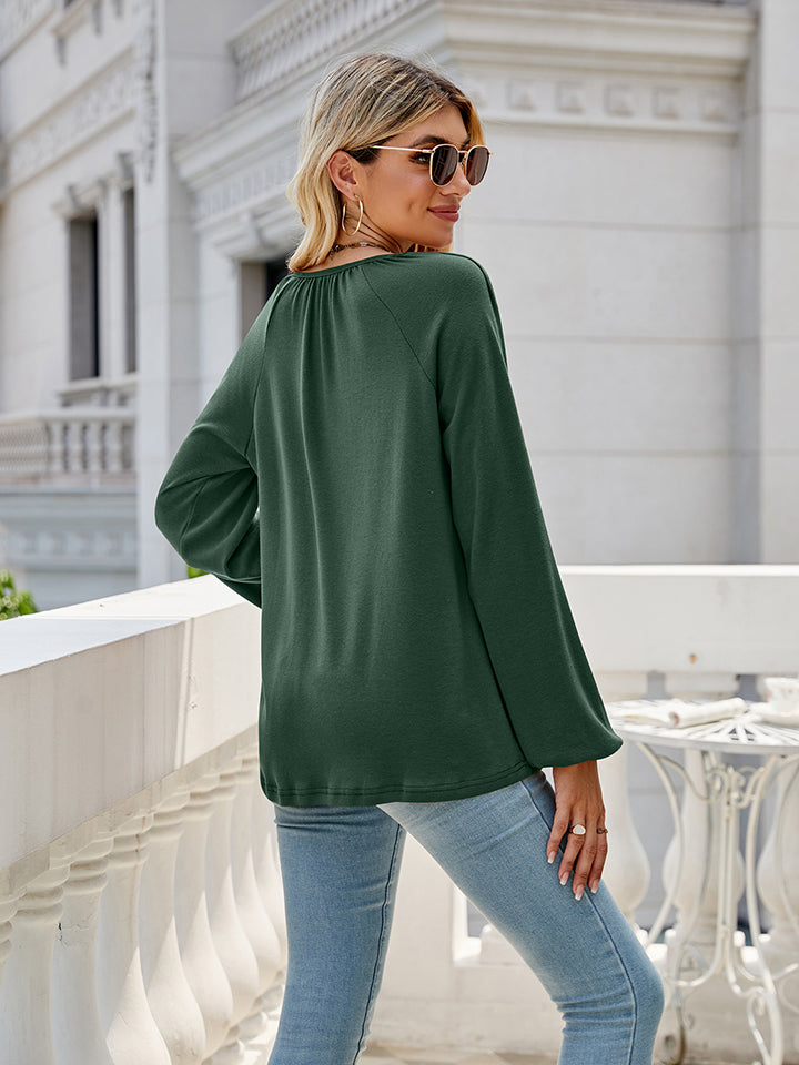 V-Neck Long Sleeve Blouse