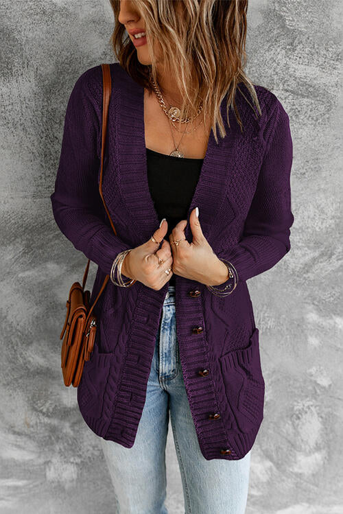 Cable Knit Button Up Long Sleeve Cardigan