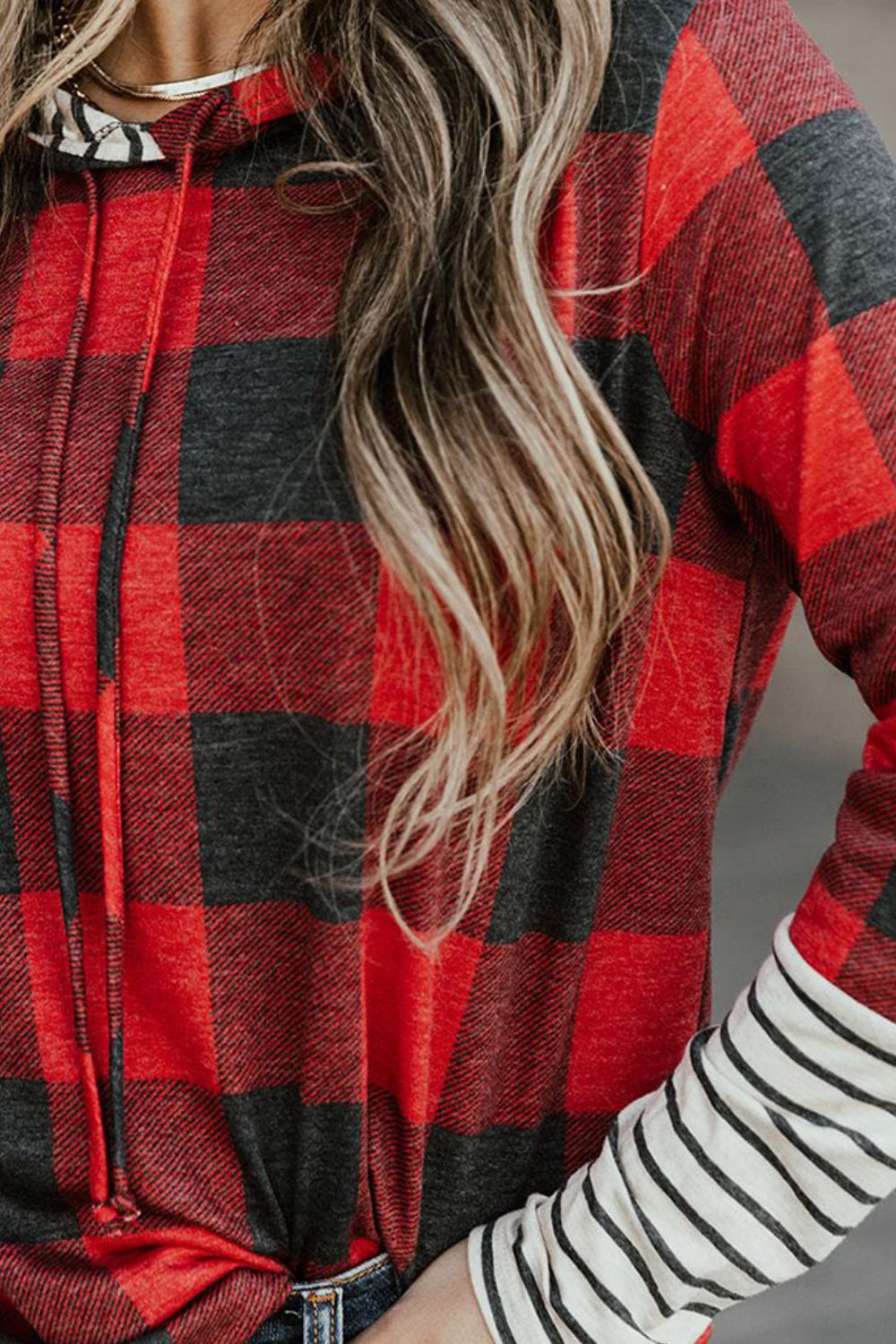 Plaid Striped Long Sleeve Hoodie