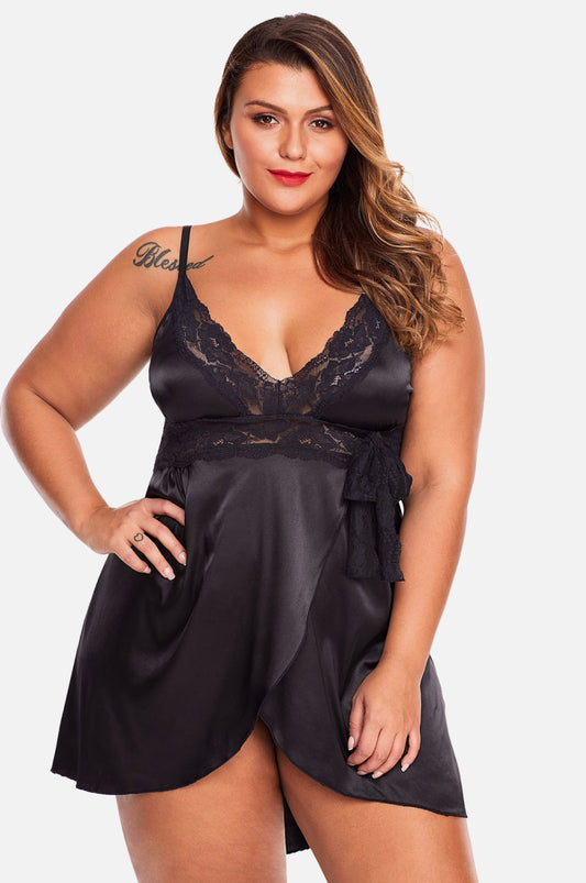 Lace V Neckline Plus Size Babydoll