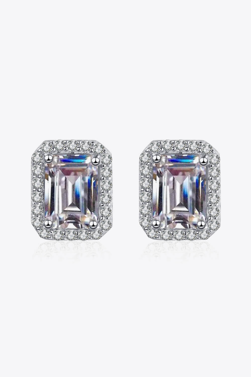 1 Carat Moissanite Rhodium-Plated Square Stud Earrings