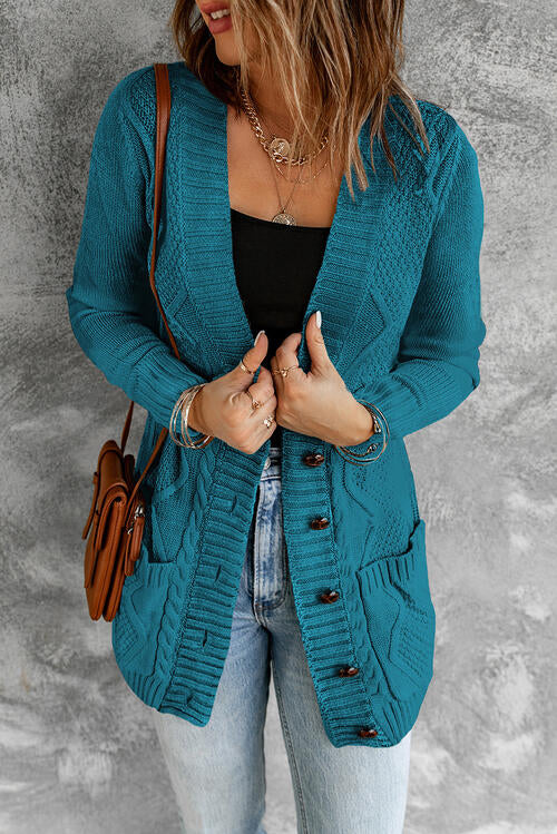 Cable Knit Button Up Long Sleeve Cardigan