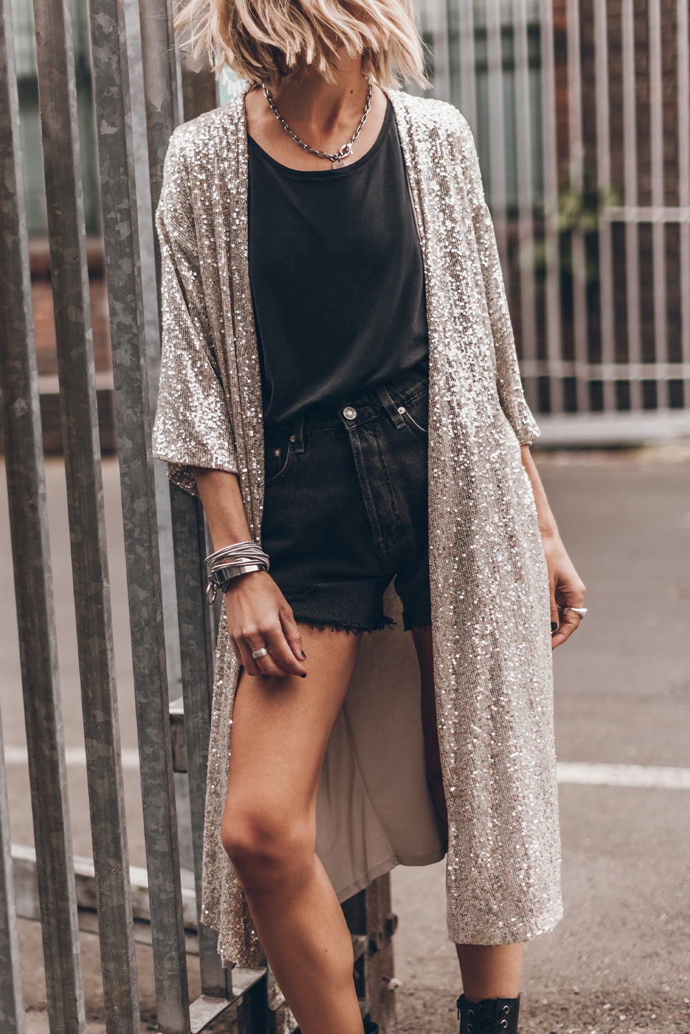 Sequin Open Front Duster Cardigan