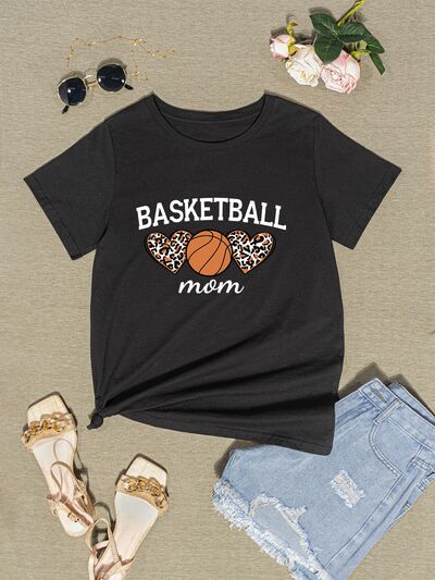 BASKETBALL MOM Round Neck Short Sleeve T-Shirt